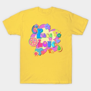 Glitch Peace and Love Flower Vintage Design T-Shirt